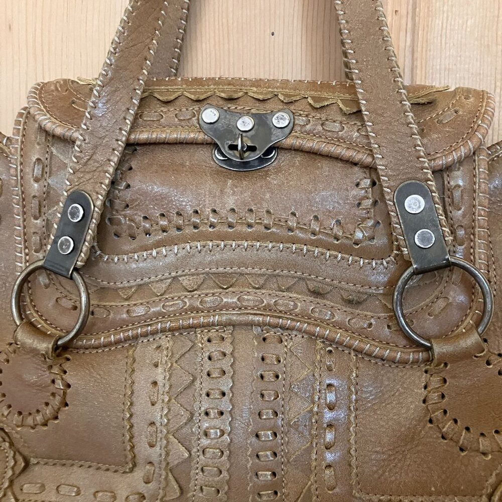Jamin Pueche Womens Designer Leather Keylock Shoulder Bag Sz Medium Brown SP EXC - Picture 2 of 12